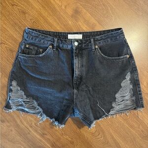 Topshop Black Distressed Jean Shorts